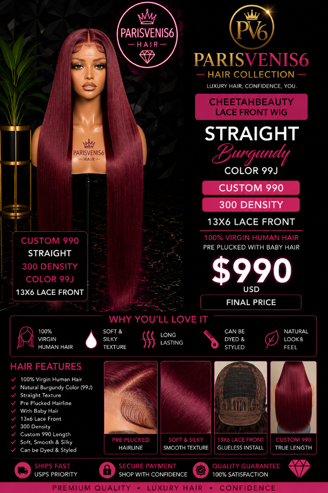 Parisvenis6 Custom 99 J Straight 32'' Human Wig 300 Density 13x6 HD lace