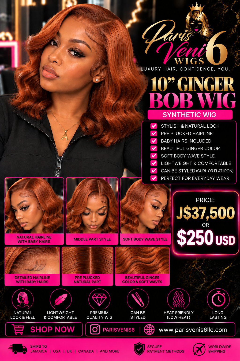 10” Body Wave Ginger  Wig