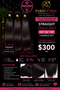 Parisvenis6 Virgin Straight Human Bundles Natural Black 14',16',18' (3)