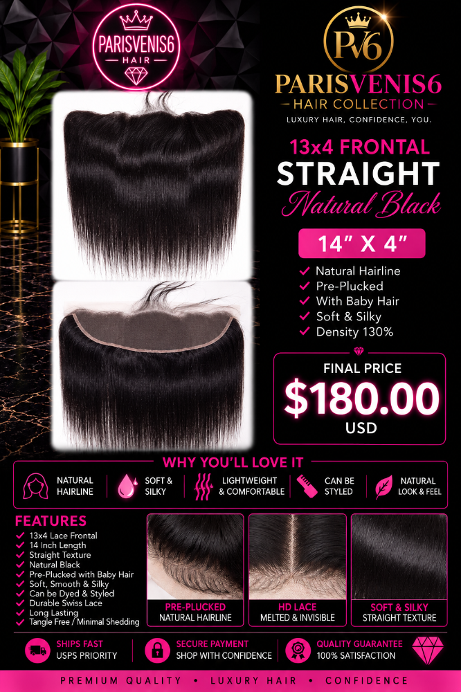 Parisvenis6 Straight Virgin Hair Frontal 13x4 Natural Black 14''