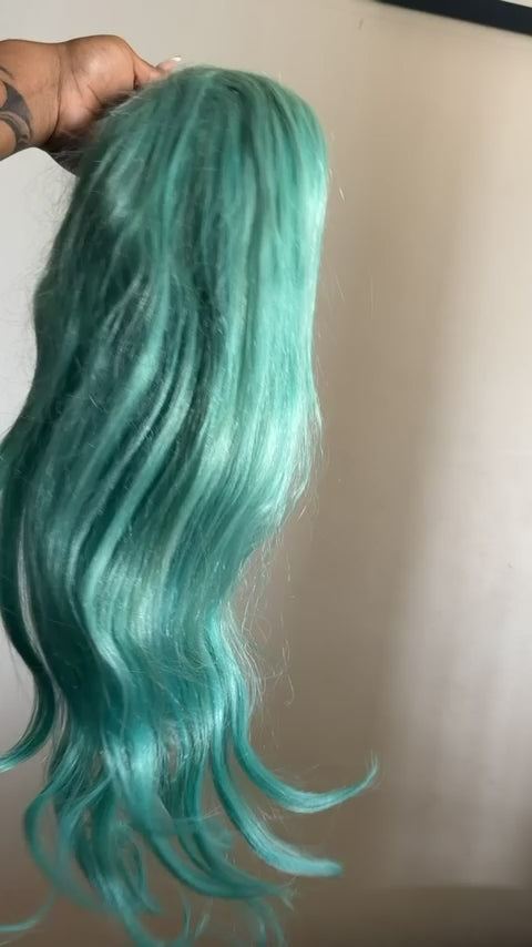 16” Aqua Blue Human Wig